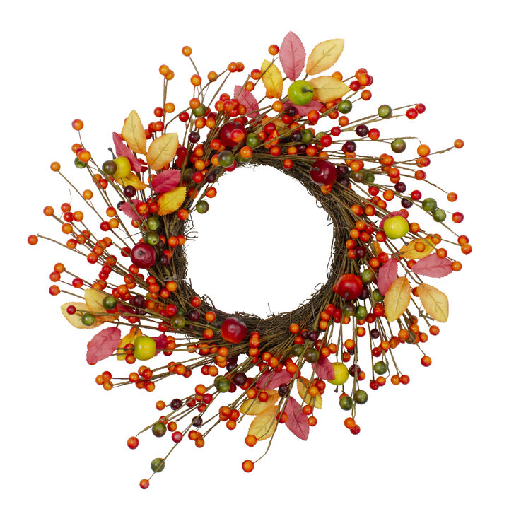 Berries and Apples Foliage Twig Artificial Thanksgiving Wreath - 18-Inch  Unlit