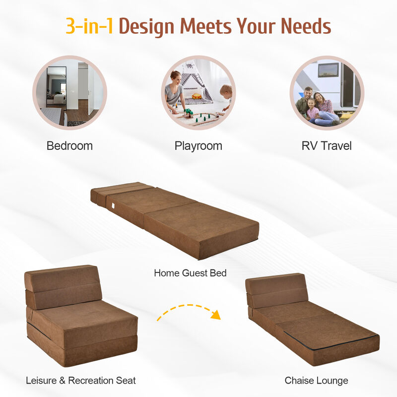 Tri-fold Folding Sleeper Sofa Bed for Living Room Bedroom
