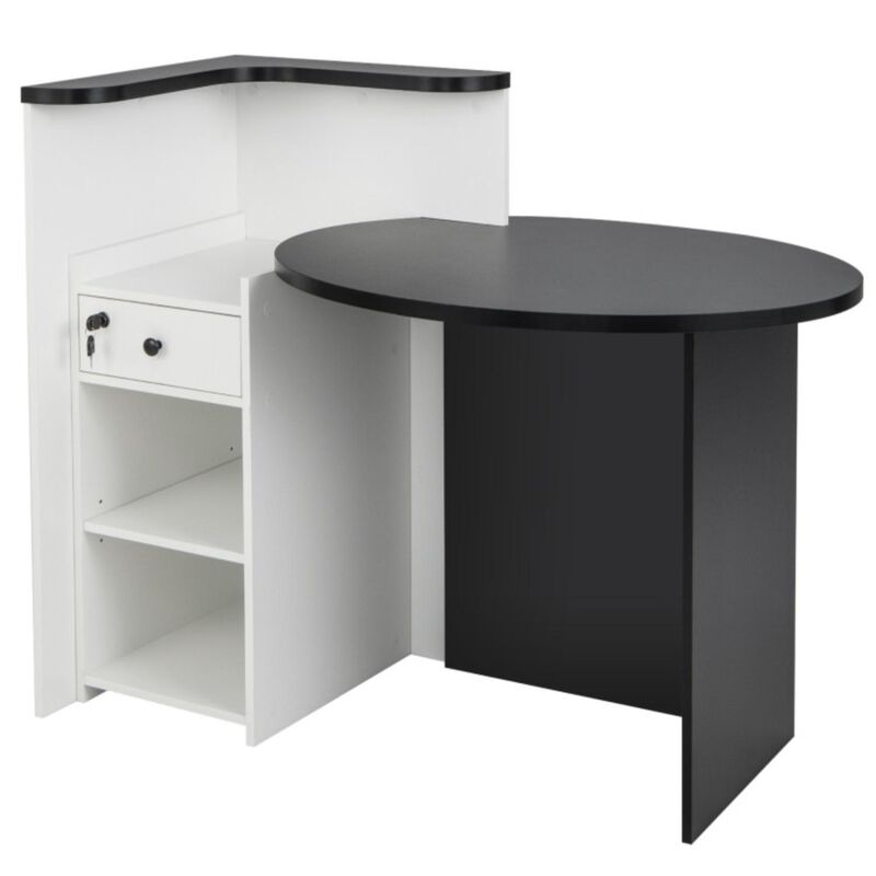 Hivvago Front Reception Office Desk with Open Shelf and Lockable Drawer