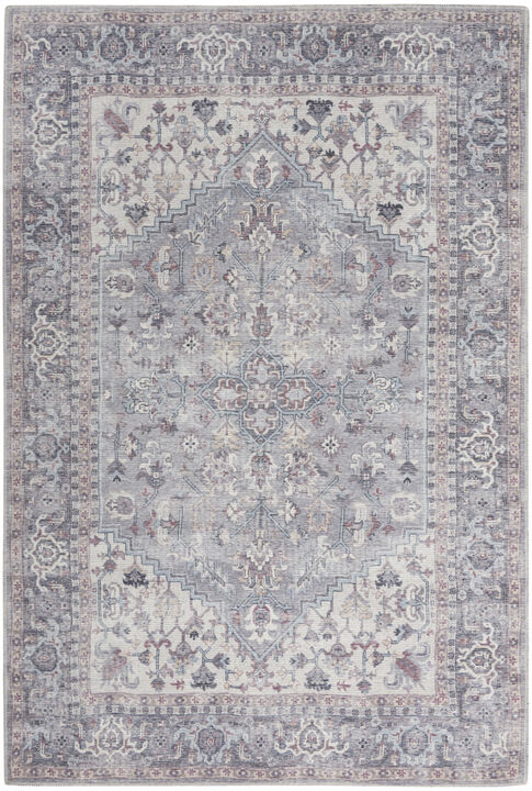 5 X 7 grey Oriental Power Loom Distressed Washable Area Rug