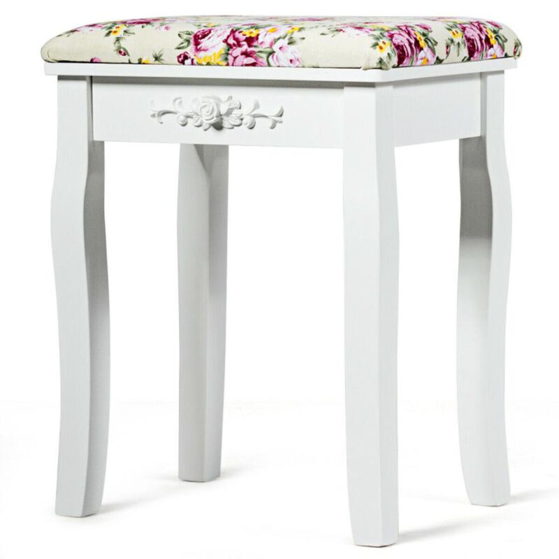 Hivvago Vanity Wood Dressing Stool Padded Piano Seat with Rose Cushion
