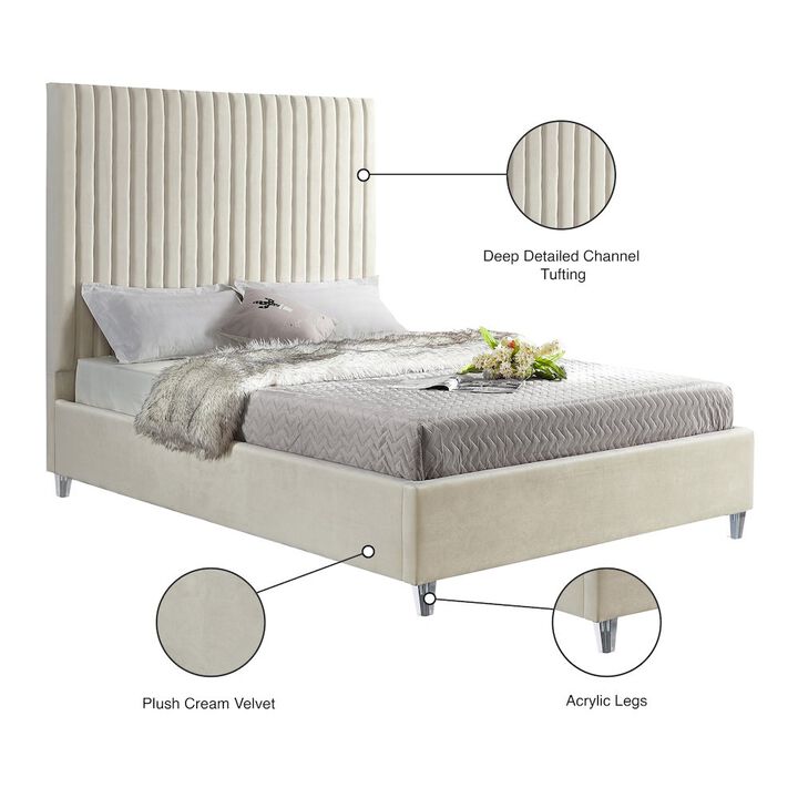 Meridian Furniture Candace Cream Velvet Queen Bed