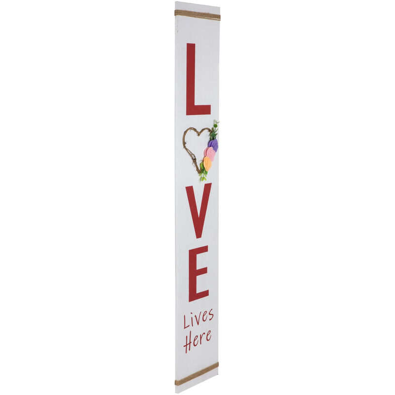Floral Heart "Love Lives Here" Wooden Valentine's Day Sign - 39.25"