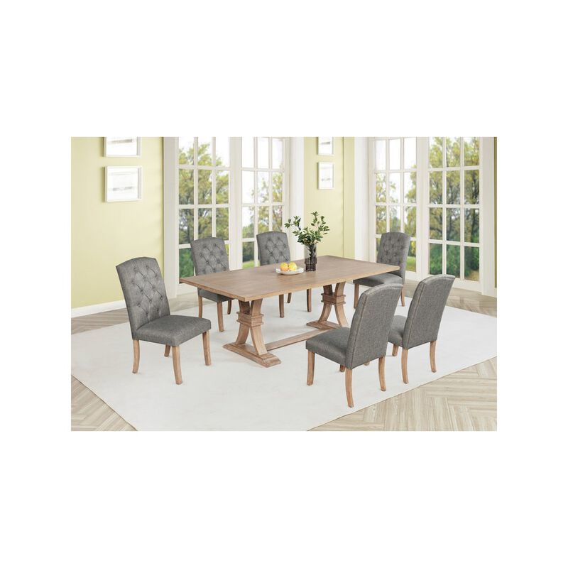 Best Quality Furniture 7 Piece Traditional Dining Table With Dark Grey Side Chairs