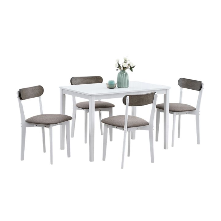 Ideli 5 Piece Dining Table Set with 4 Chairs, Brown Linen, White Wood
