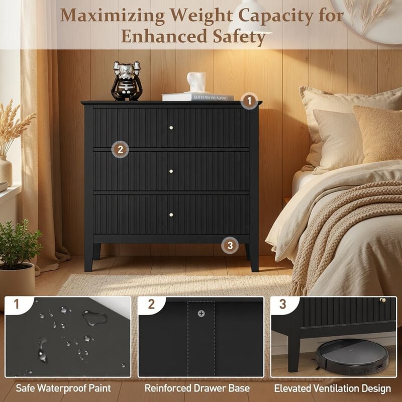 32" Assembled Wide Fluted Nightstand 3-Drawer image number 5