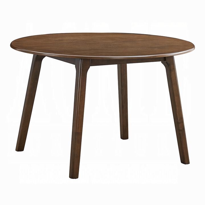 Koko Dining Table, 48 Inch Round Top, Dark Walnut Brown Rubberwood - Benzara