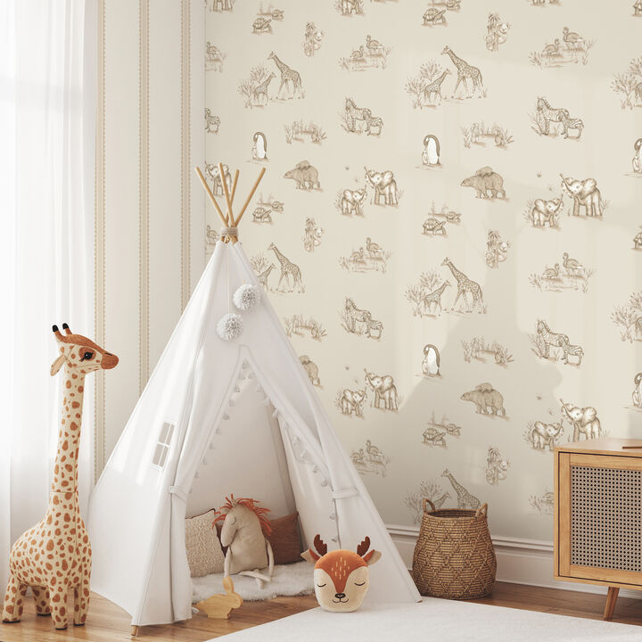 Safari Babies Beige Animal Wallpaper
