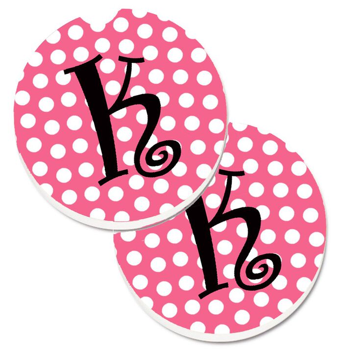 Caroline's Treasures Letter K Monogram - Pink black Polka Dots Set of 2 Cup Holder Car Coasters CJ1001-KCARC, 2.56, Multicolor