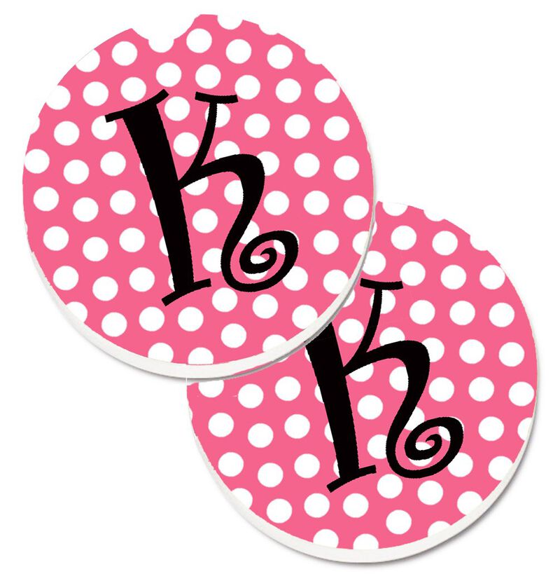 Caroline's Treasures Letter K Monogram - Pink black Polka Dots Set of 2 Cup Holder Car Coasters CJ1001-KCARC, 2.56, Multicolor