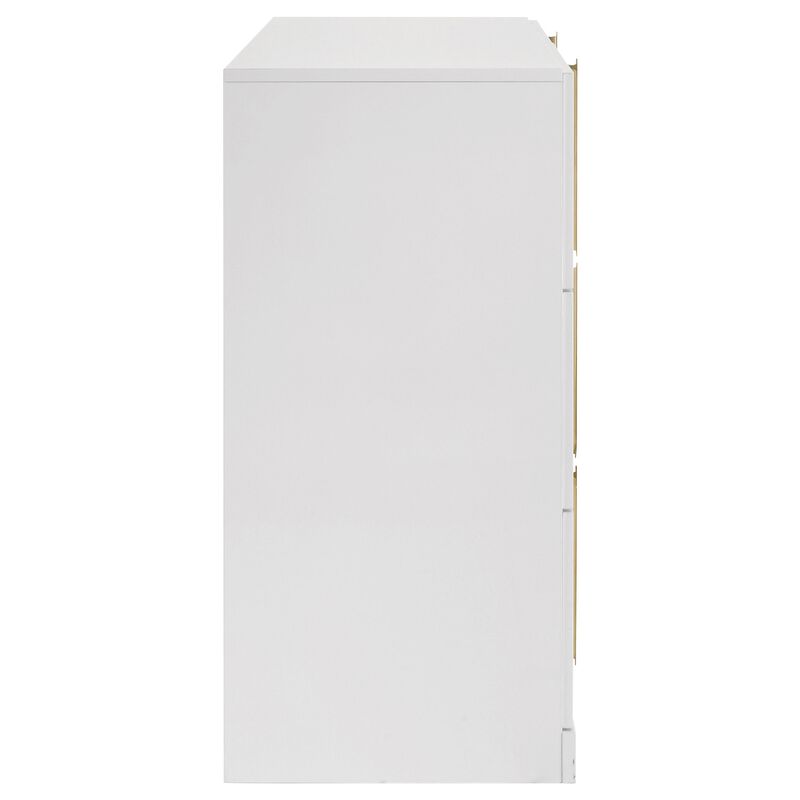 Orion Wide Dresser with 6 Drawers, Gold Handles, Glossy White Wood image number 3