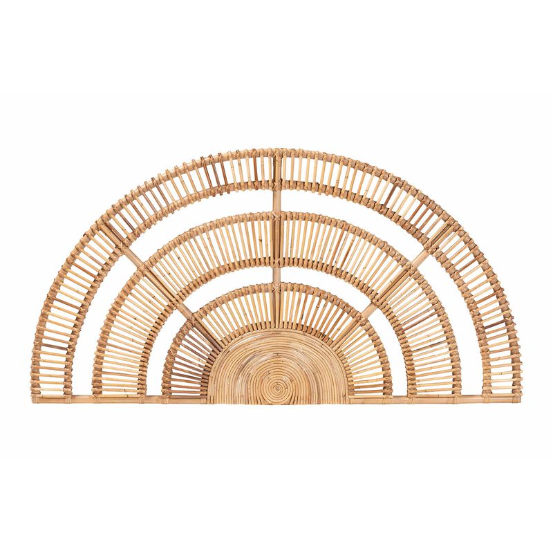 bali & pari Luna Natural Rattan Headboard - Handwoven Wicker Wall-Mount Headboard in Half-Moon Shape, Coastal Boho Bedroom Backdrop, Queen image number 1