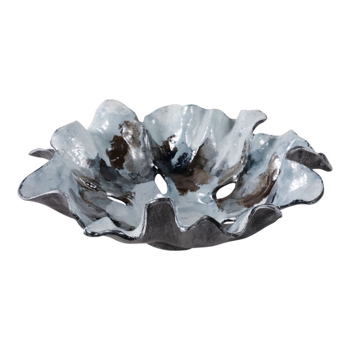 16x15" Abstract Flower Metal Bowl, Blue Multi