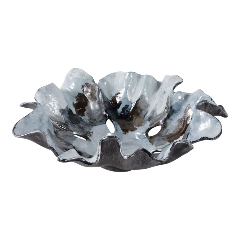 16x15" Abstract Flower Metal Bowl, Blue Multi image number 0