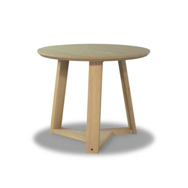 Scandinavian Round Wooden Dining Table – Compact Blonde Wood Table for Kitchen