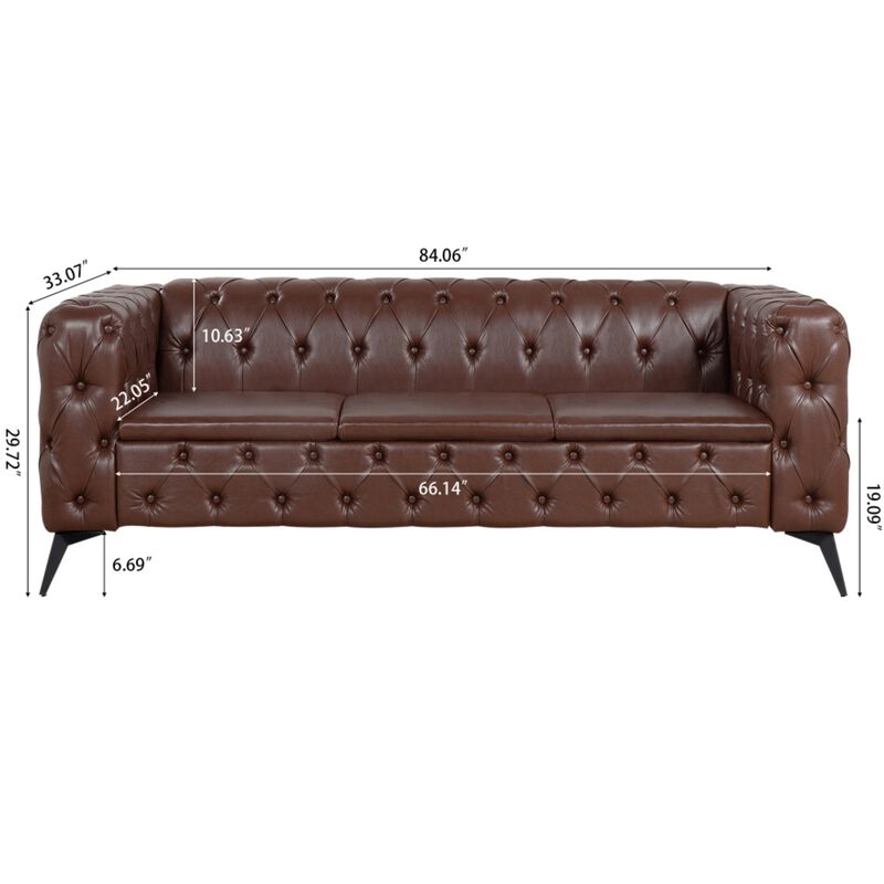 Cintco 84.06 Inch Chesterfield Tufted PU Leather 3‑Seat Sofa image number 9