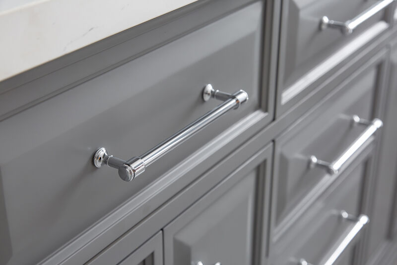Palace 60 In. Double Sink Carrara Quartz Countertop Bath Vanity in Cashmere Grey with Chrome Hardware and Hook Faucets image number 8