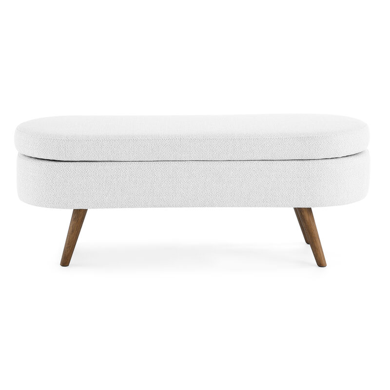 Hivvago Oval Shaped Ottoman Linen Storage Bench with Wooden Legs