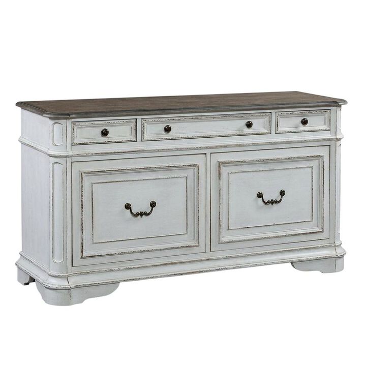 Liberty Furniture Antique White Credenza with Weathered Bark Finish, European Traditional Style