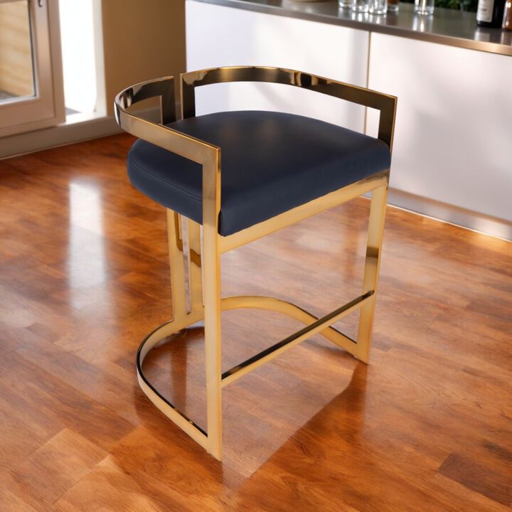 Hivvago 28 Inch Black and Gold Iron Low Back Counter Height Bar Chair