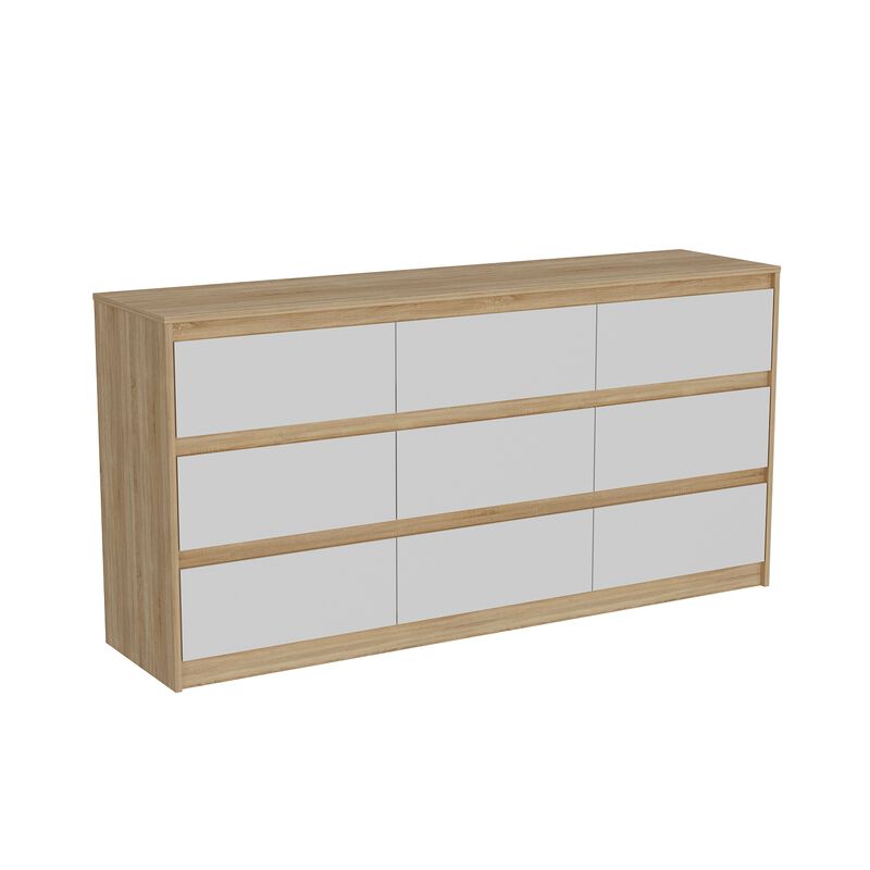 9-Drawer Natural Brown Wood Dresser Modern Style 31.5 in. H x 63 in. W x 15.7 in. D