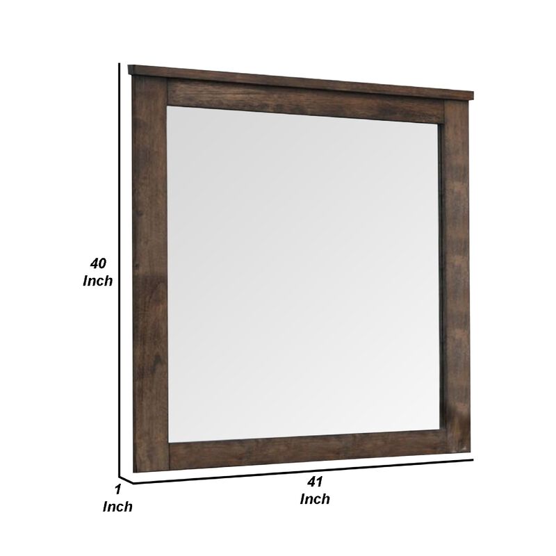 41 Inch Wood Portrait Mirror, Beveled Trim Top, Wood Grain, Oak Brown - Benzara