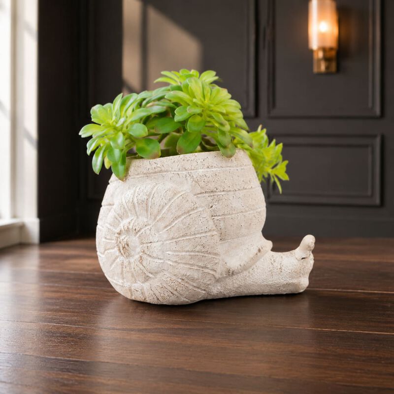 WOW PIONEER Sand and Cement Snail Decorative Planter for Succulents, Herbs, and Trailing Plants as Indoor Home Decor Accent image number 3