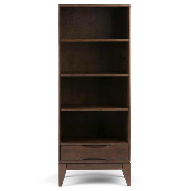 Harper SOLID HARDWOOD 60 inch x 24 inch Mid Century Modern Bookcase with Storage in Walnut Brown