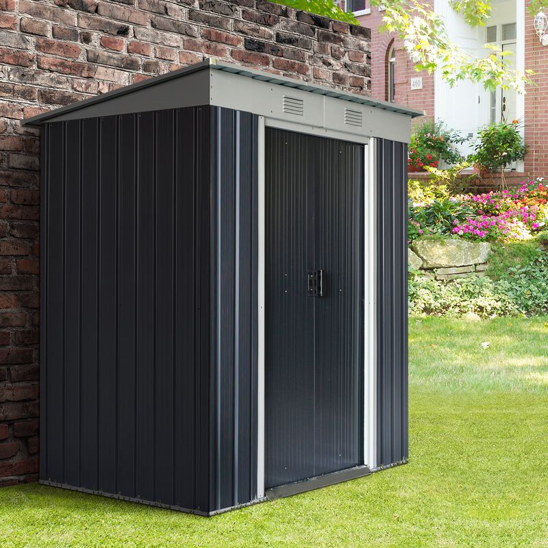6' x 4' Backyard Garden Tool Storage Shed with Dual Locking Doors, 2 Air Vents and Steel Frame, Black