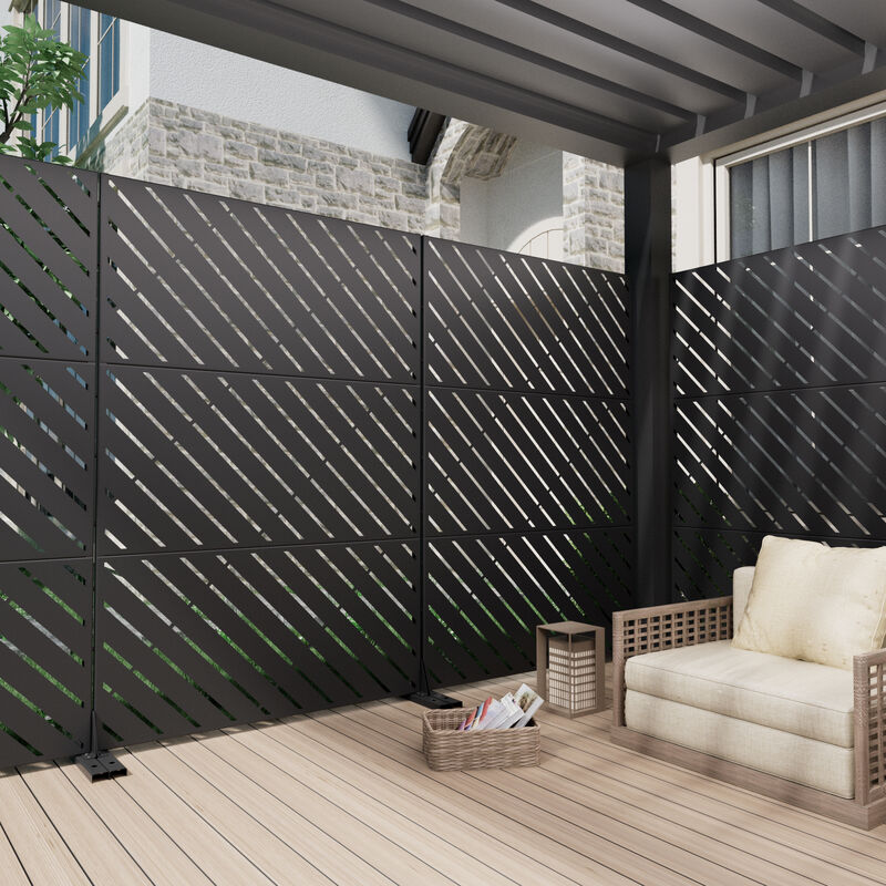 Arched Metal Outdoor Privacy Screen, Freestanding Outdoor Divider Decorative Privacy Fence