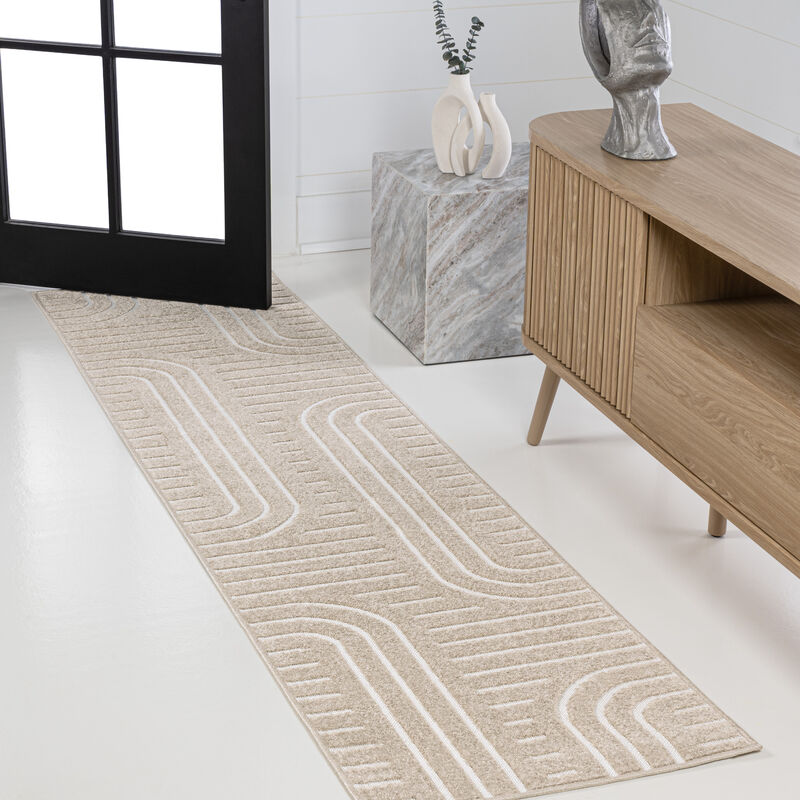 Anders MidCentury Modern Arch Stripe Two-Tone High-Low Indoor Area Rug