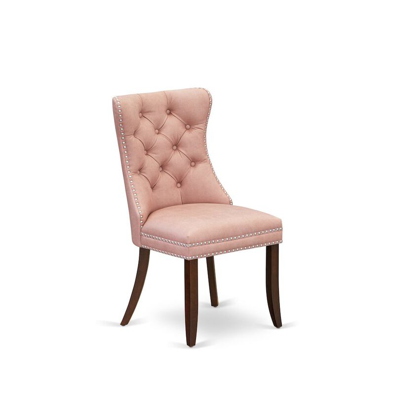 Parsons Dining Chairs - Beige Red faux leather Padded Chairs, Set of 2, Mahogany