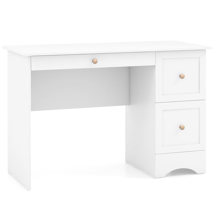 Wooden Computer Desk Workstation with 3 Drawers for Home and Office-White