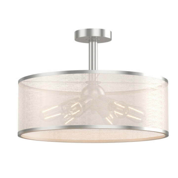 6-Light Semi Flush Mount Ceiling Light Pendant Lamp with Fabric Drum-shaped Shade