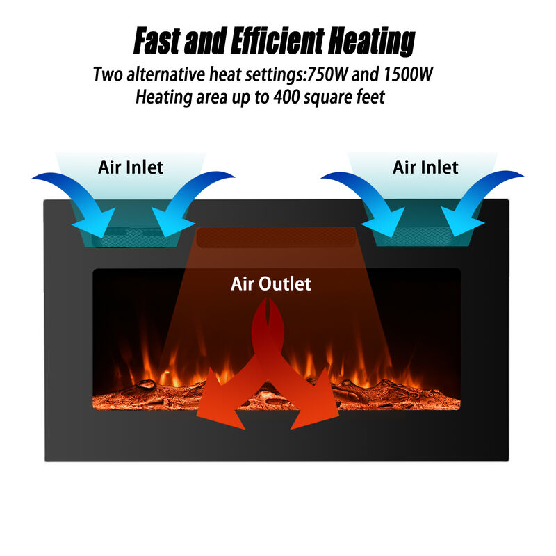 MONDAWE 30" Recessed Wall-Mounted Electric Fireplace 5000 BTU Heater with Remote Control