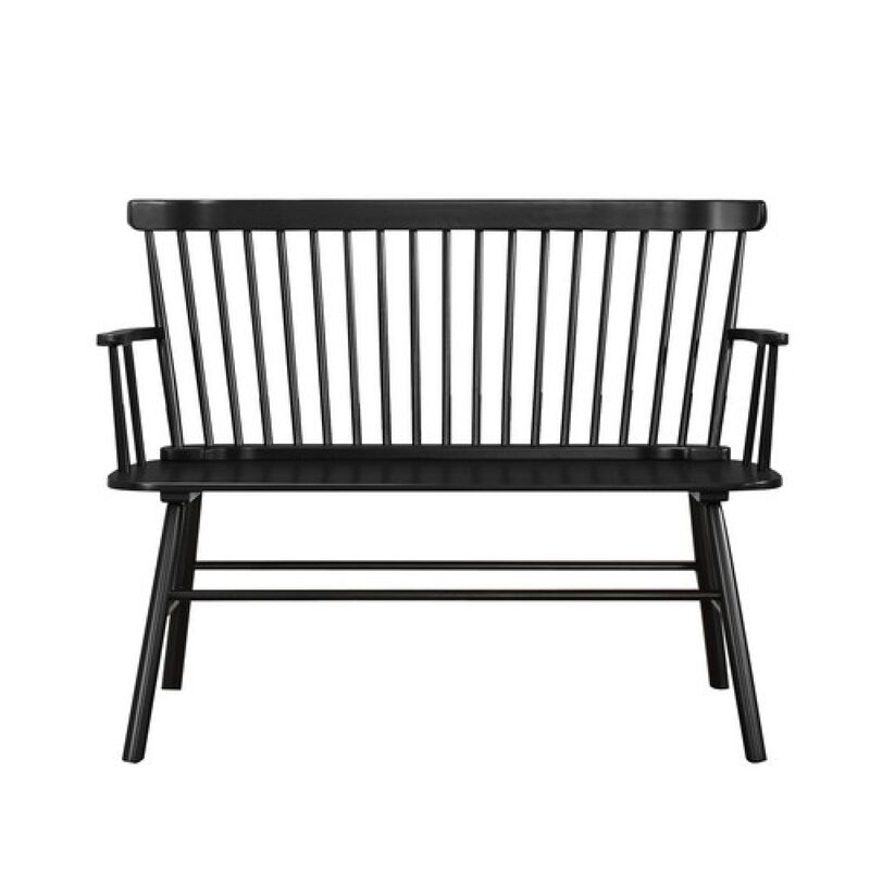 Transitional Style Curved Design Spindle Back Bench with Splayed Legs,Black-Benzara image number 3