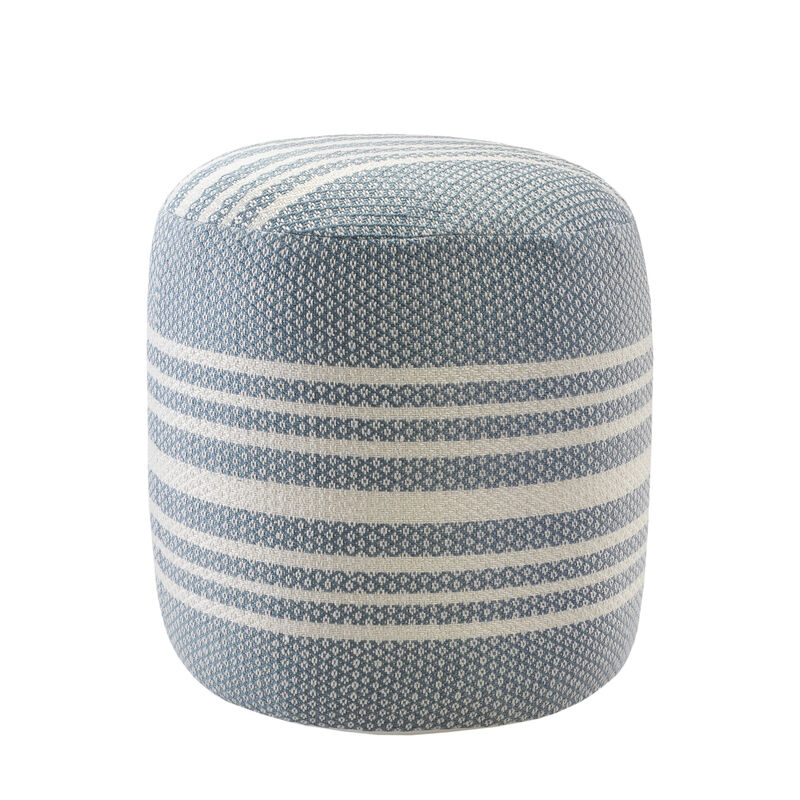 Round Striped Polyester Pouf Ottoman for Extra Seating or Stylish Accent