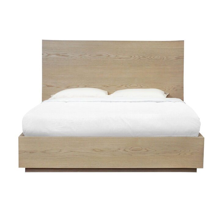Aziel Queen Platform Bed, Panel Headboard, Mitered Edges, White Oak Brown - Benzara