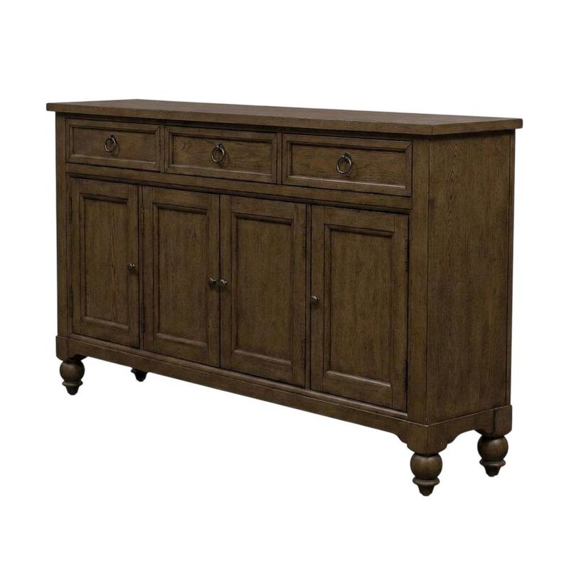 Liberty Furniture Solid Wood Farmhouse Buffet Cabinet with Drawers and Storage Cabinet, Brown image number 2