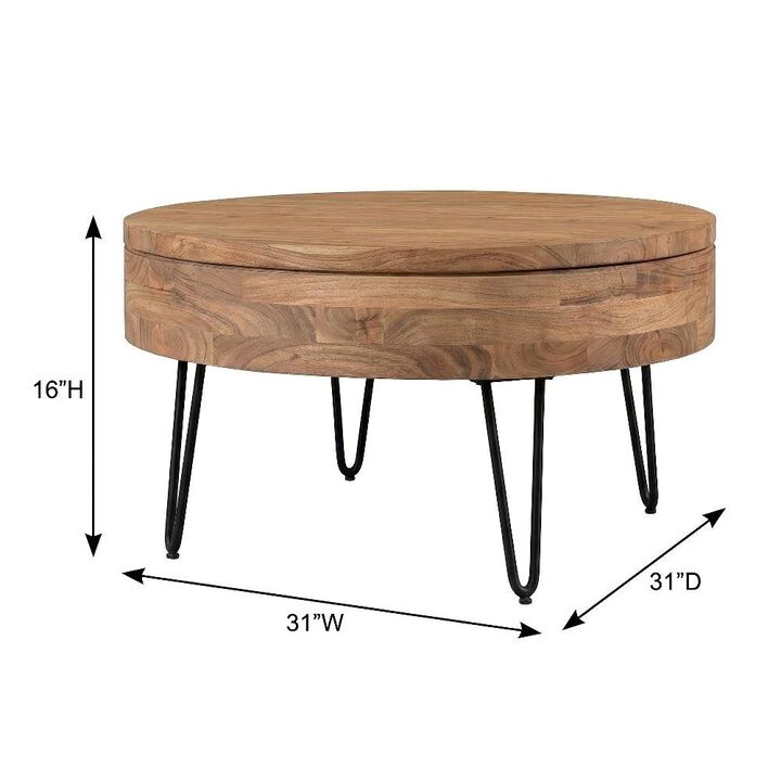 Starlight Canyon Home Brown Solid Acacia Coffee Table with Lift-Top Storage and Iron Legs