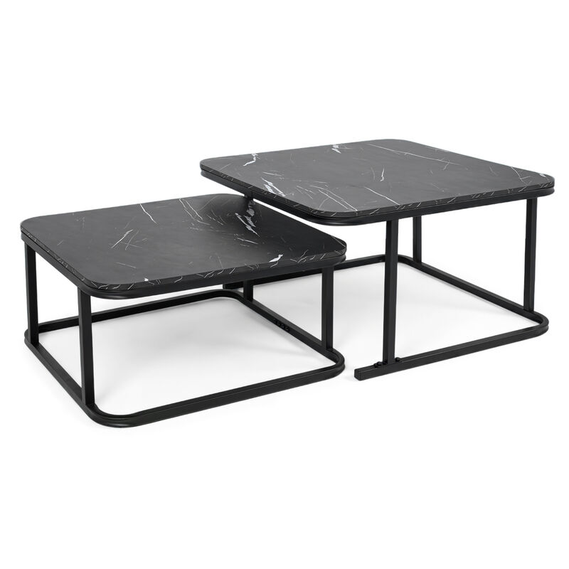 Modern Nesting Coffee Table Set with Faux Marble Surface and Metal Frame image number 0