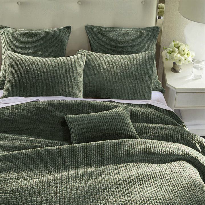 Stonewashed Green Cotton Velvet Full/Queen Quilt Set