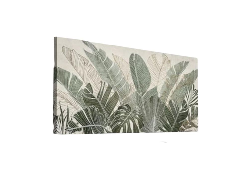 Tropical Plants Wall Art Green Leaf Canvas Living Decor Banana Leaves Line Taupe