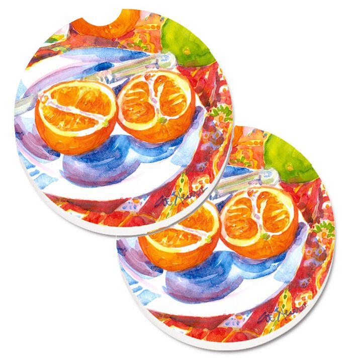 Caroline's Treasures Florida Oranges Sliced For Breakfast Set of 2 Cup Holder Car Coasters 6035CARC, 2.56, Multicolor