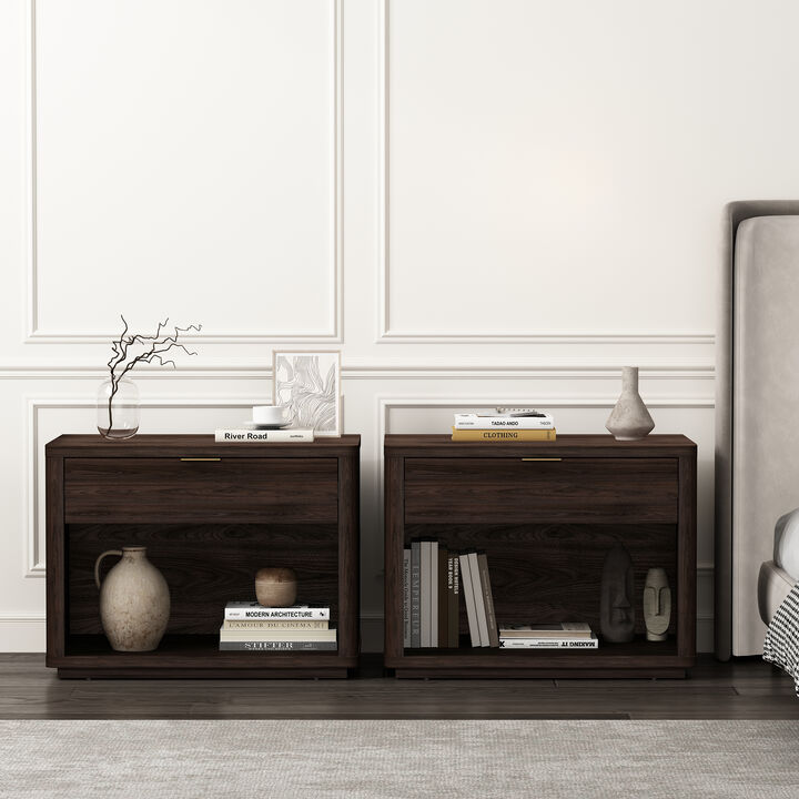 Evelyn Wide 1-Drawer Nightstands in Brown (Set of 2)