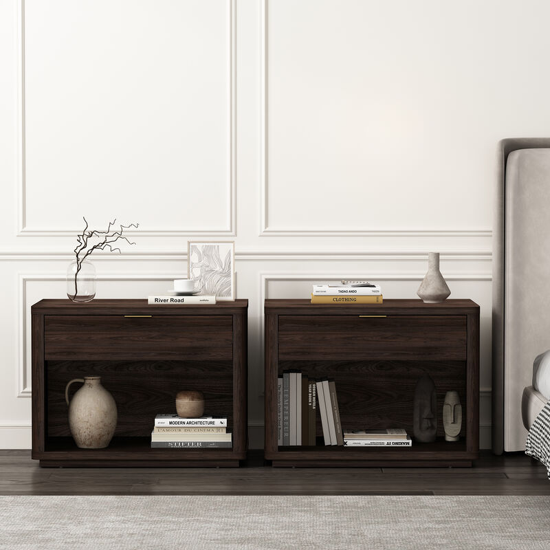 Evelyn Wide 1-Drawer Nightstands in Brown (Set of 2)