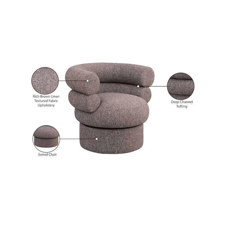 Meridian Furniture Valentina Brown Linen Textured Fabric Accent Swivel Chair