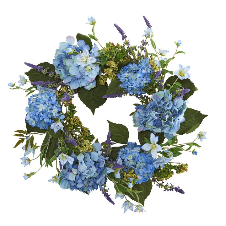 Nearly Natural 24-in Hydrangea Wreath