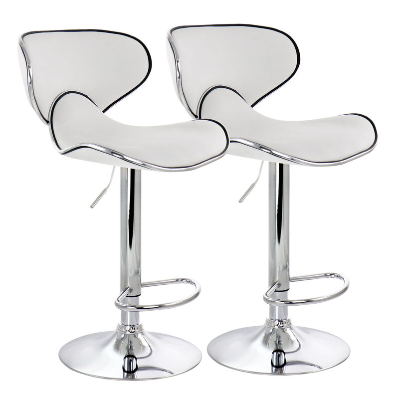 Elama 2 Piece Faux Leather Adjustable Bar Stool in White with Chrome Base image number 1
