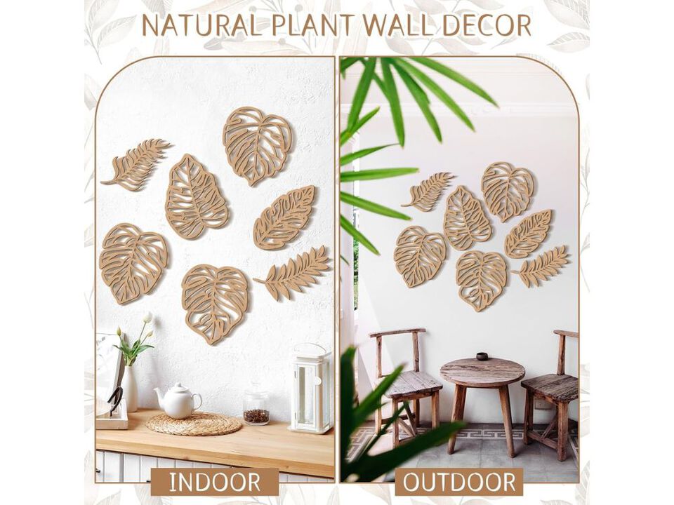 7 Piece Tropical Wall Art Monstera Leaf Wooden Decor for Farmhouse Living Room